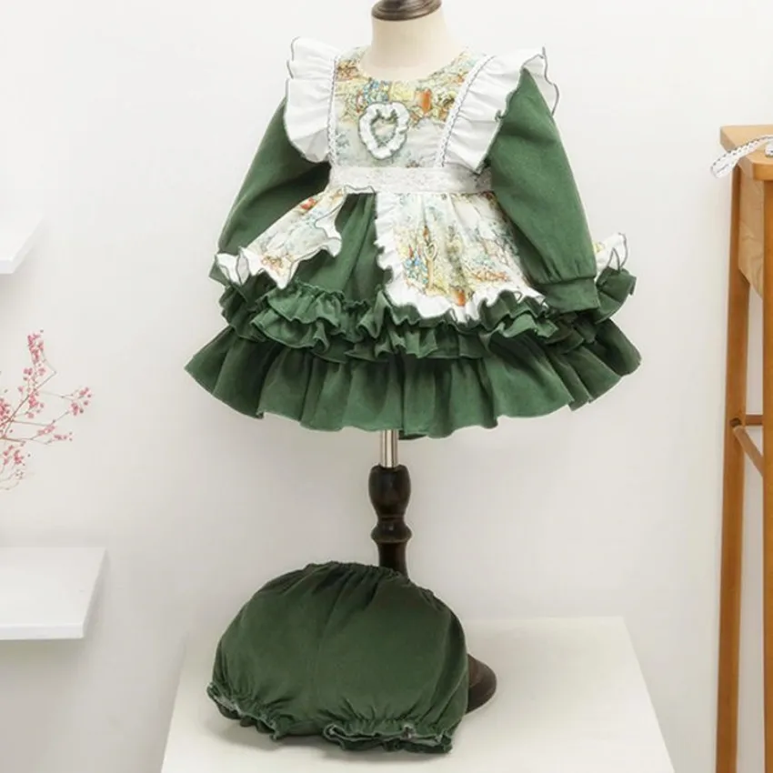 Kid 2022 Spring vintage Spanish lolita ball gown dress baby girl court printed stitching England Turkey party princess dress