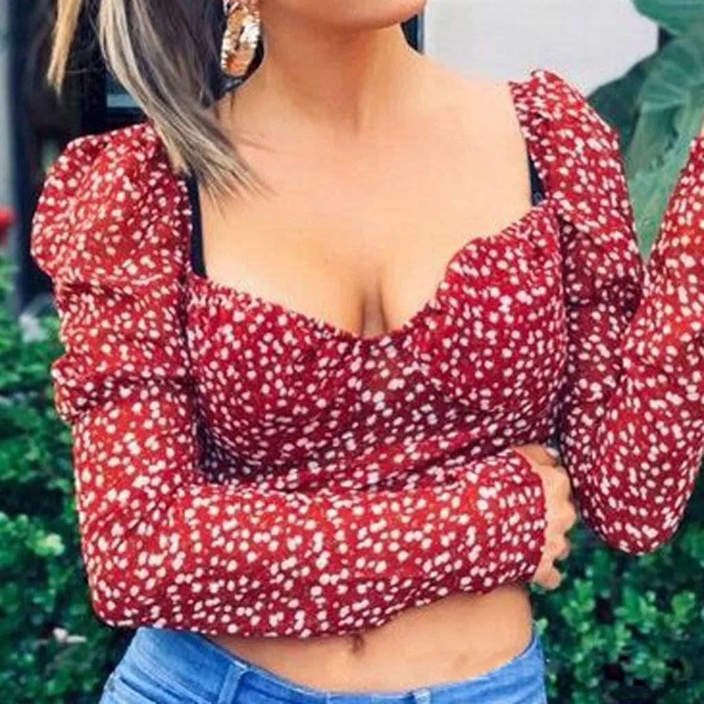 Женская блузка с цветочным принтом повседневные открытыми плечами длинным