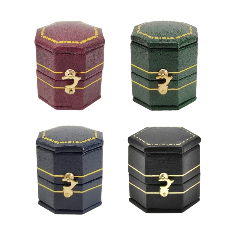 

2022 New Exquisite Equal Octagon Ring Box Geometric Jewelry Display Organizer PU Leather Travel Jewelry Box for Ring Storage