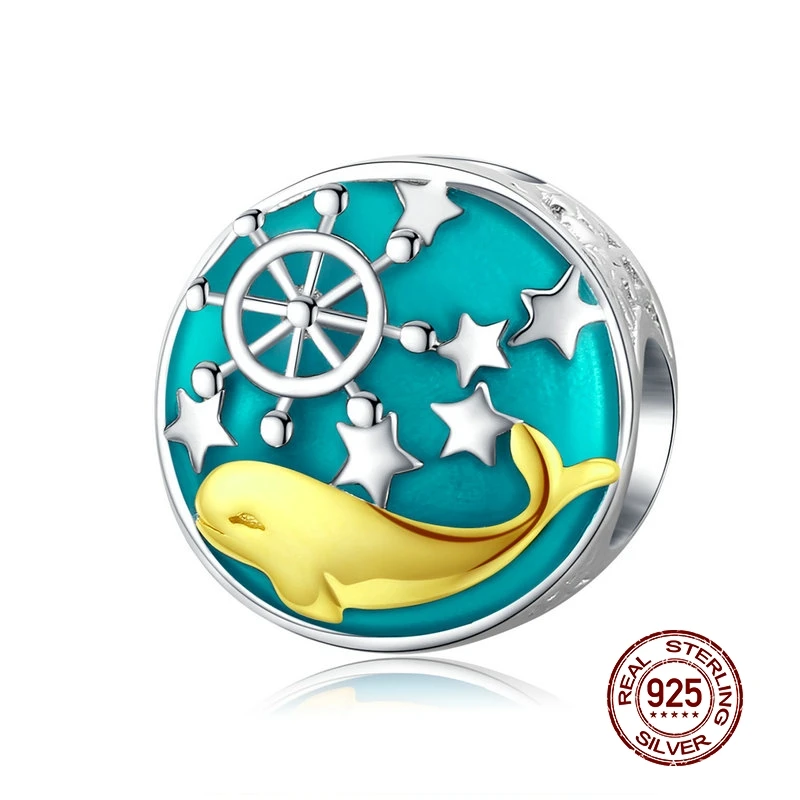 MOWIMO, 925 пробы, Серебряный КИТ, рыба, круглые синие Бусины, подходят для браслетов Pandora, амулеты, серебро 925, оригинальные ювелирные изделия Pandent BKC1296