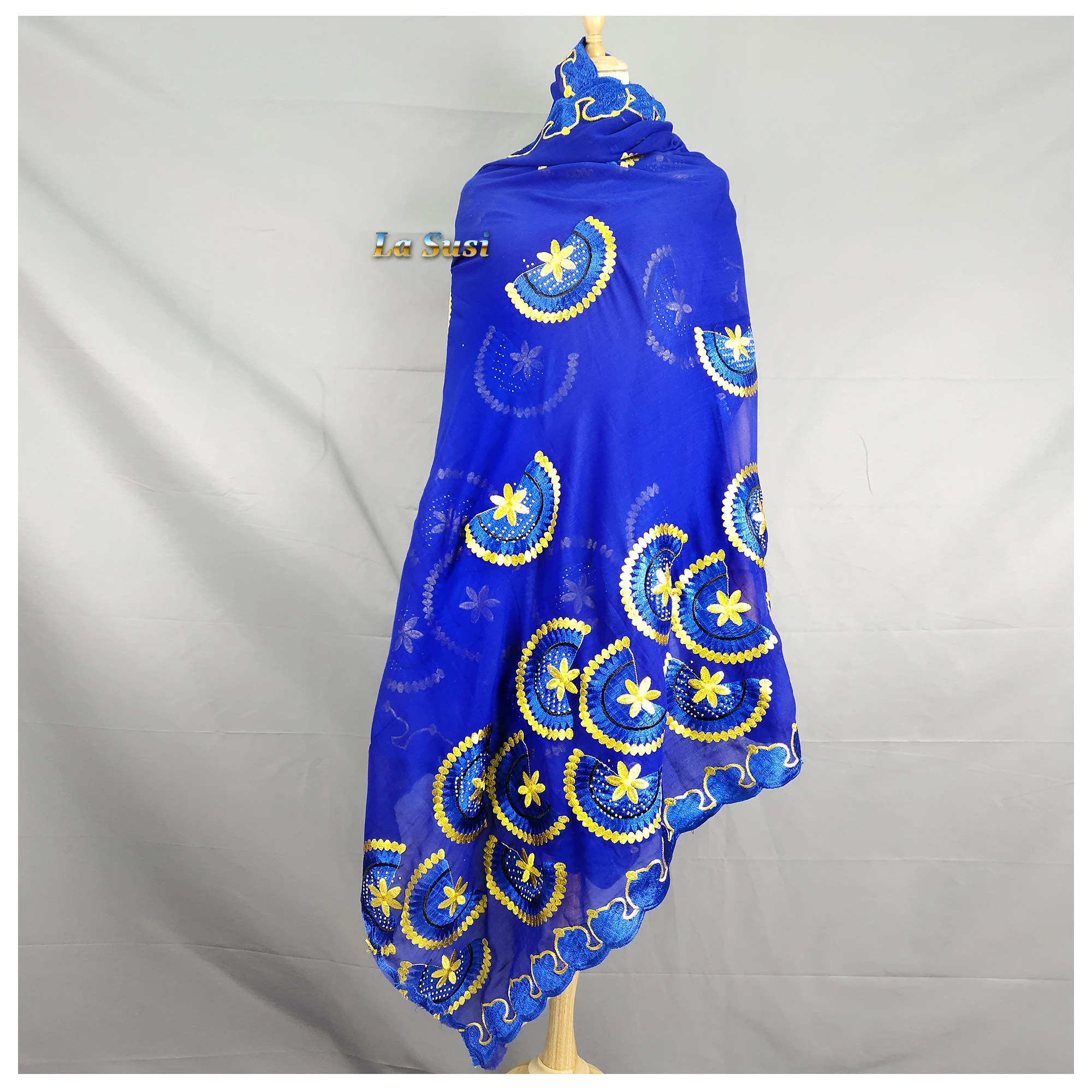 

High Quality Cotton Scarf Twin-color Embroidery Dubai Islamic African Muslim Women Turban Headtie Cotton Soft Scarf LD434