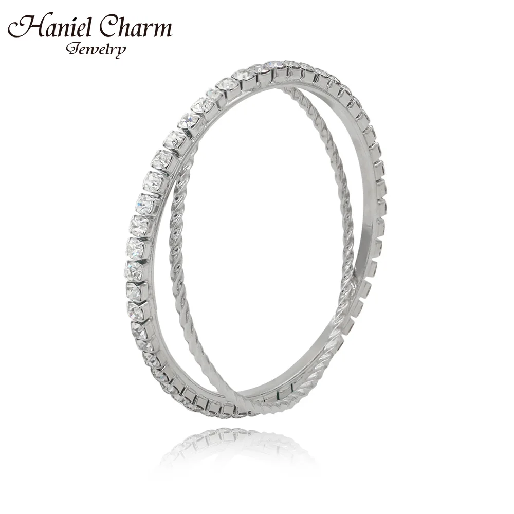 Модный темпераментный двойной браслет Haniel с серебряным покрытием и кристаллами