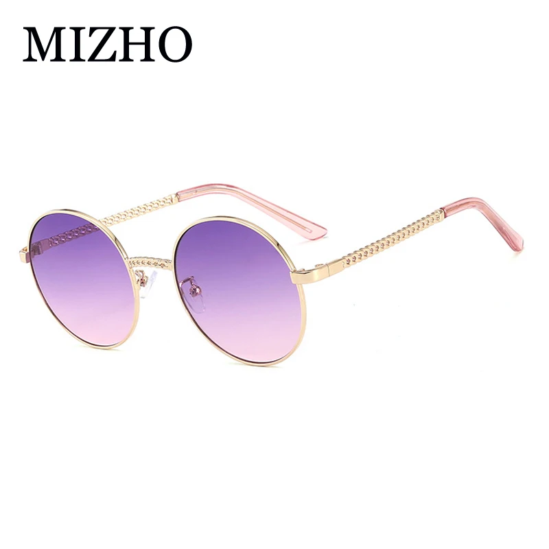 MIZHO, модные розовые солнцезащитные очки для женщин, круглый модный, высокое качество, металлическая цепь, UV400, оттенки, классические корейские очки, мужские очки