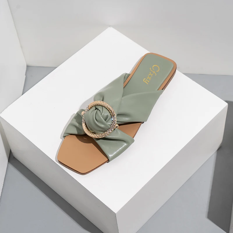 

Simple Cross flat slippers for women outdoor luxury fashion rhinestone flat-heeled sandals for women 2021 summer New