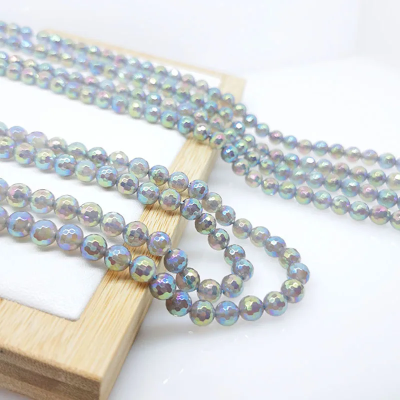 

6mm-12mm Natural Gemstone Electroplating Coffee Color Agate Bead Round Faceted Beaded Bracelet Jewelry Making Wealth Healthy