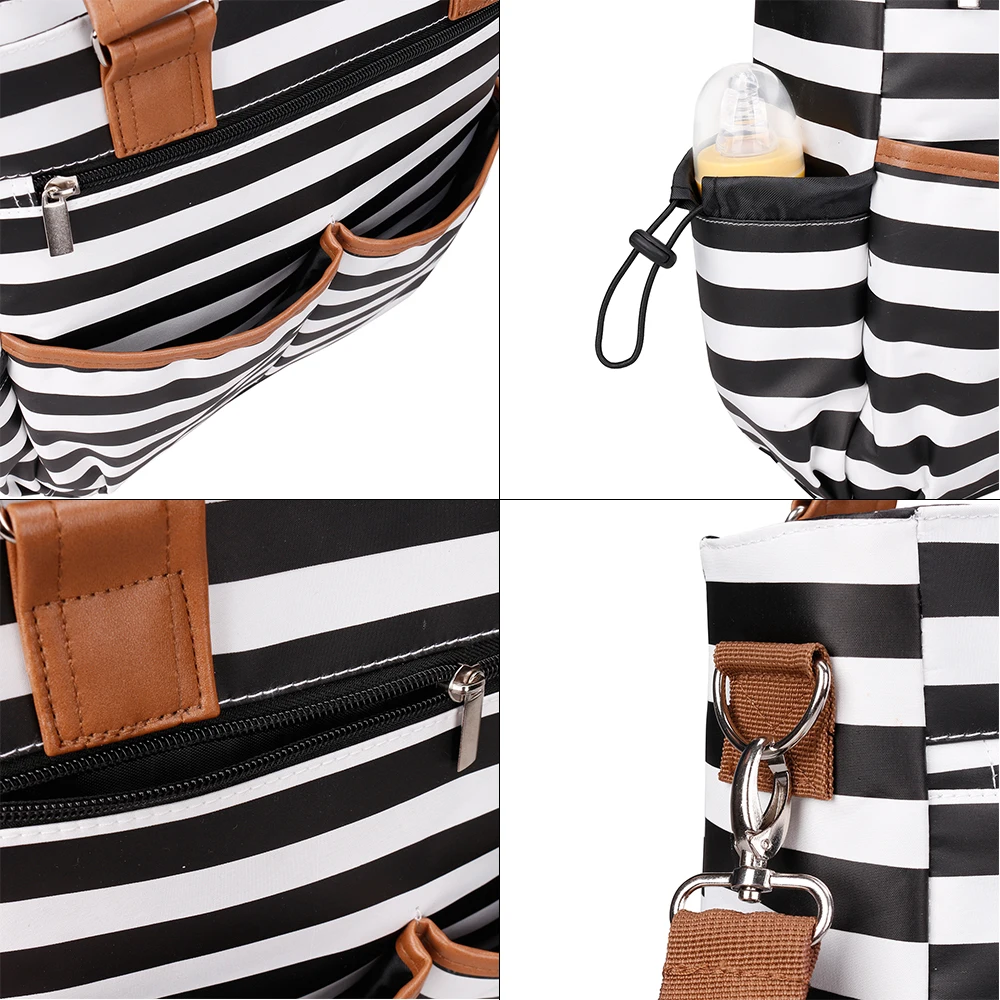 Mother Bag for Babies Striped maternity Bag set for Baby Care Stroller Straps Oxford Nursing Diaper Bag Large Tote Purse
