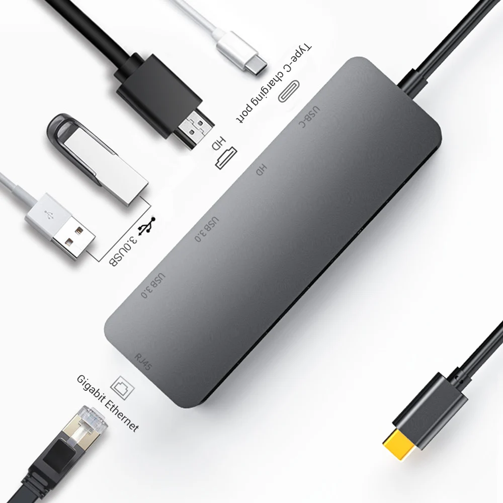 

Type C Hub 5 Ports Type-C to RJ45 PD Fast Charging 4K HDMI-Compatible USB 3.0 Adapter 5Gbps Splitter Hub for Laptop Phone