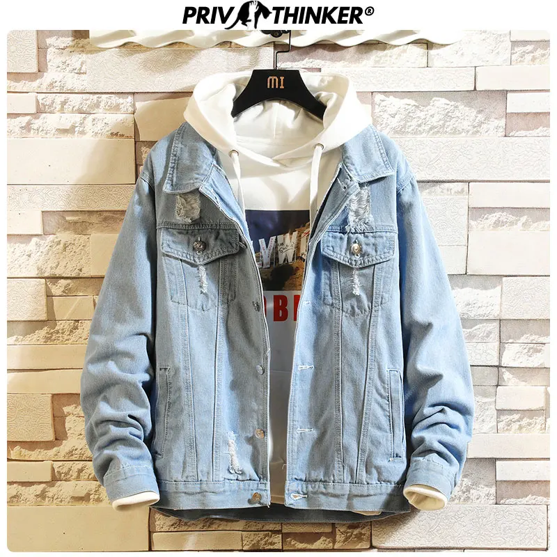 Privathinker 2019 однотонная повседневная тонкая Мужская джинсовая куртка хип хоп 5XL