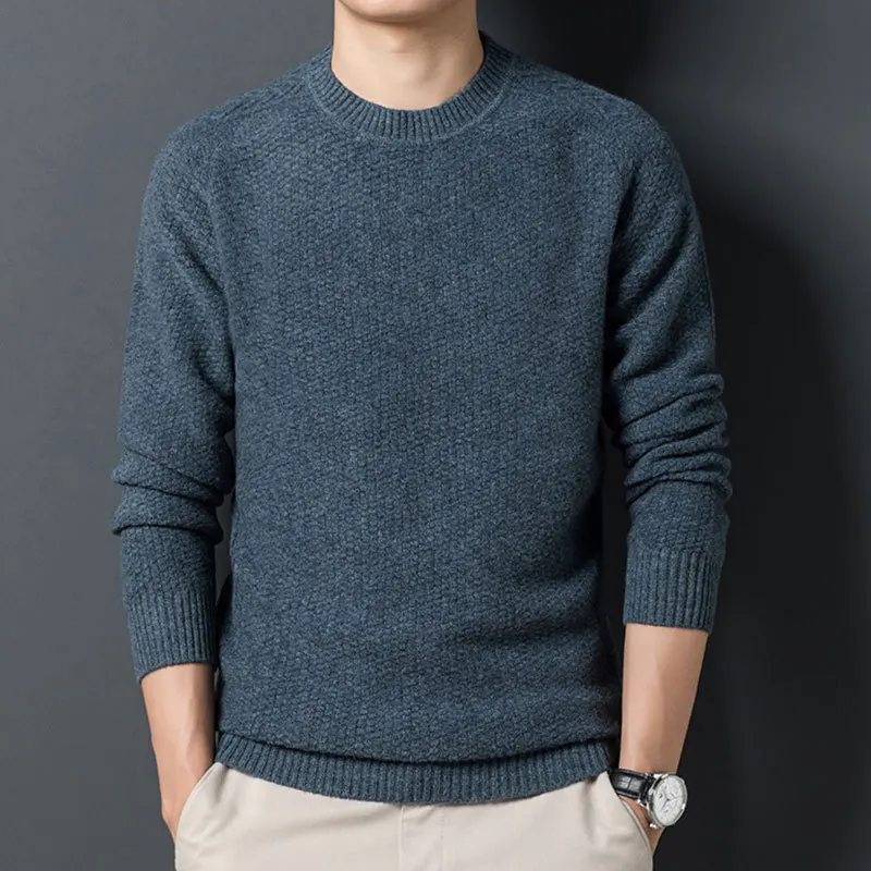 Sweater Men Clothes Thicken All Wool Round Neck Loose Hedging Autumn and Winter The New Solid Color