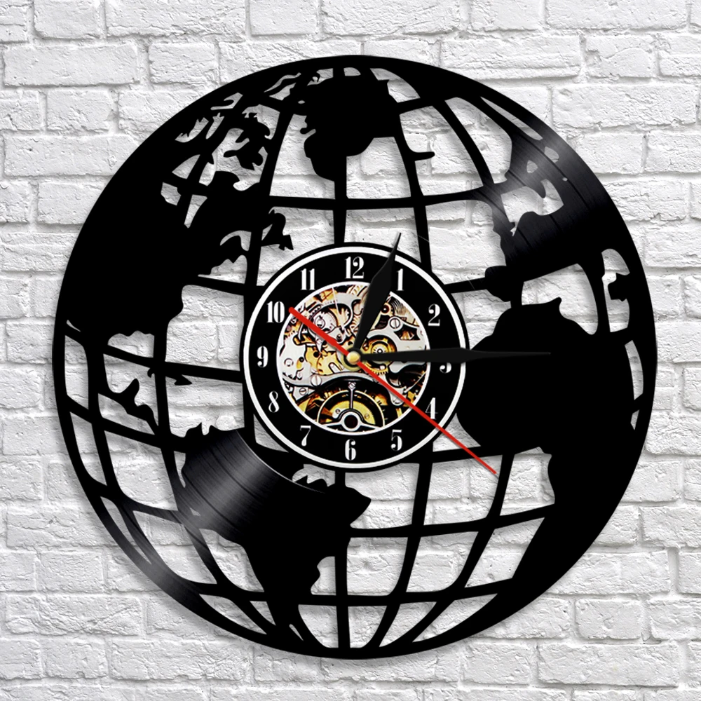 World Map Vinyl Record Wall Clock Globe Quiet Art Travel Around The Watch Modern Design Housewarming tourist Gift | Дом и сад