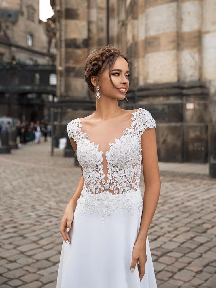 

Hi Shy Bride New Simple Wedding Dress Backless Sleeveless Design Chiffon Lace Bride Dresses Princess Dress Plus Size Tailor-made