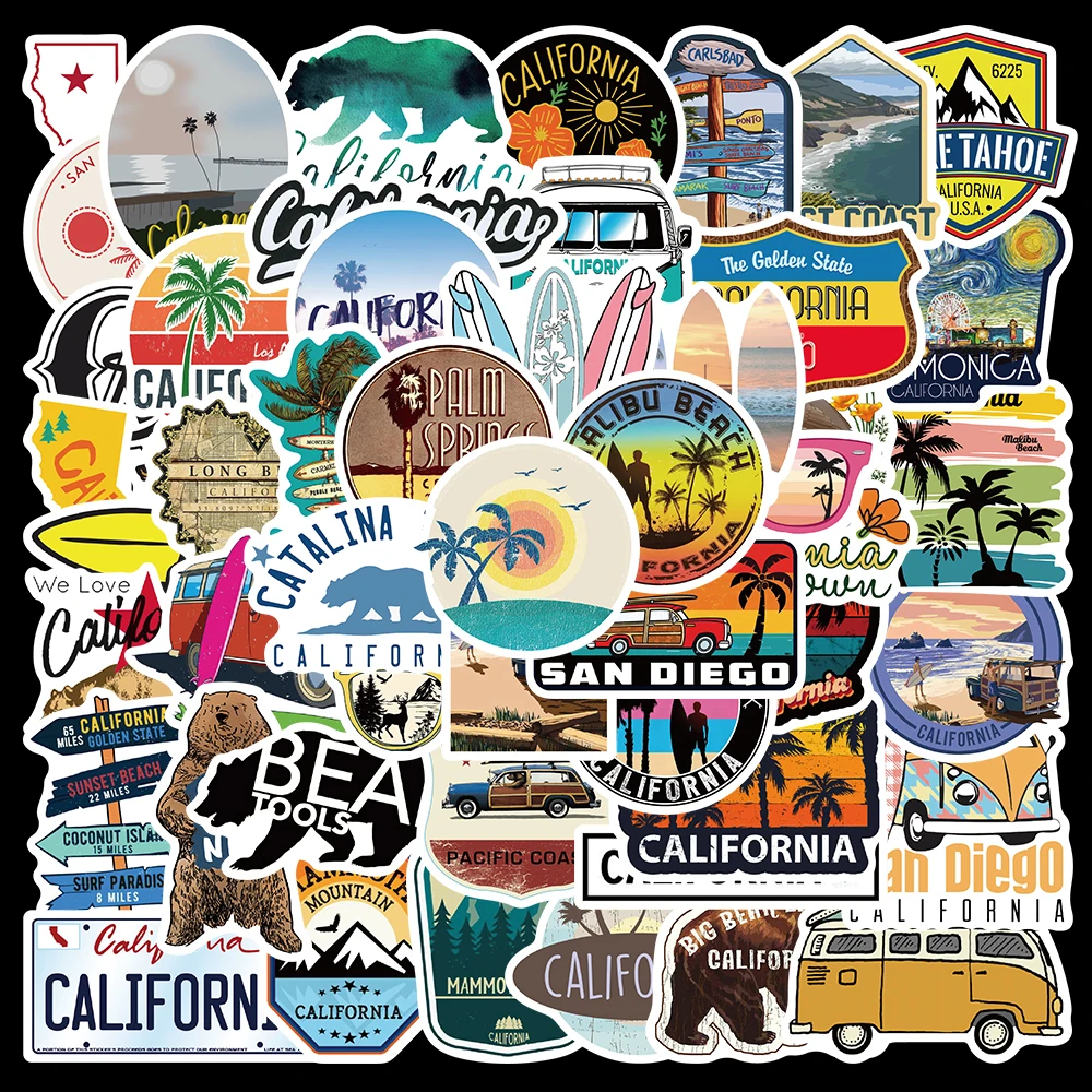 

10/50pcs America California Beautiful Scenery Graffiti Stickers For Car Skateboard Luggage Notebook Decal Stickers Children Toys
