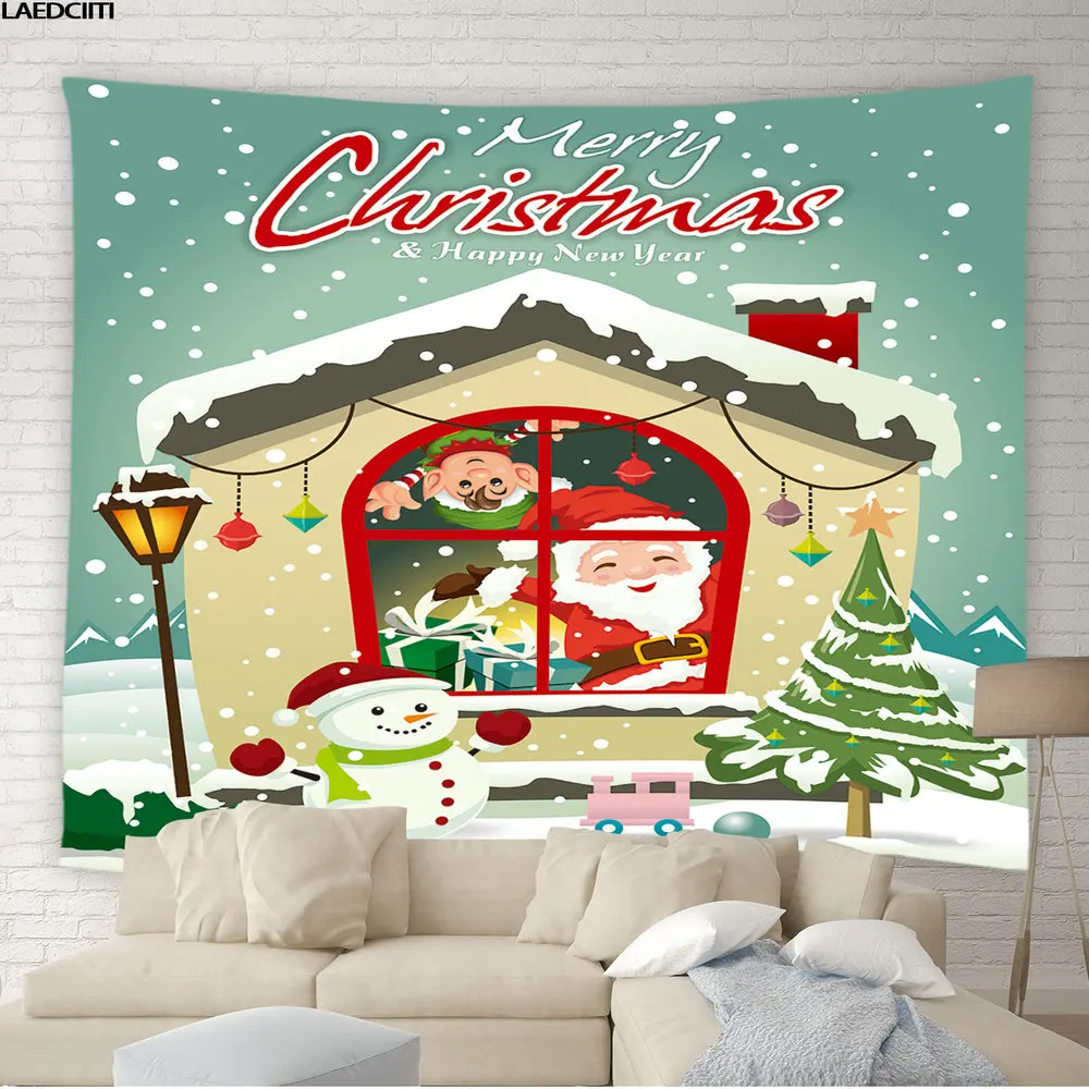 

Фон для детской фотосъемки с рисунком Санта-Клауса и снеговика