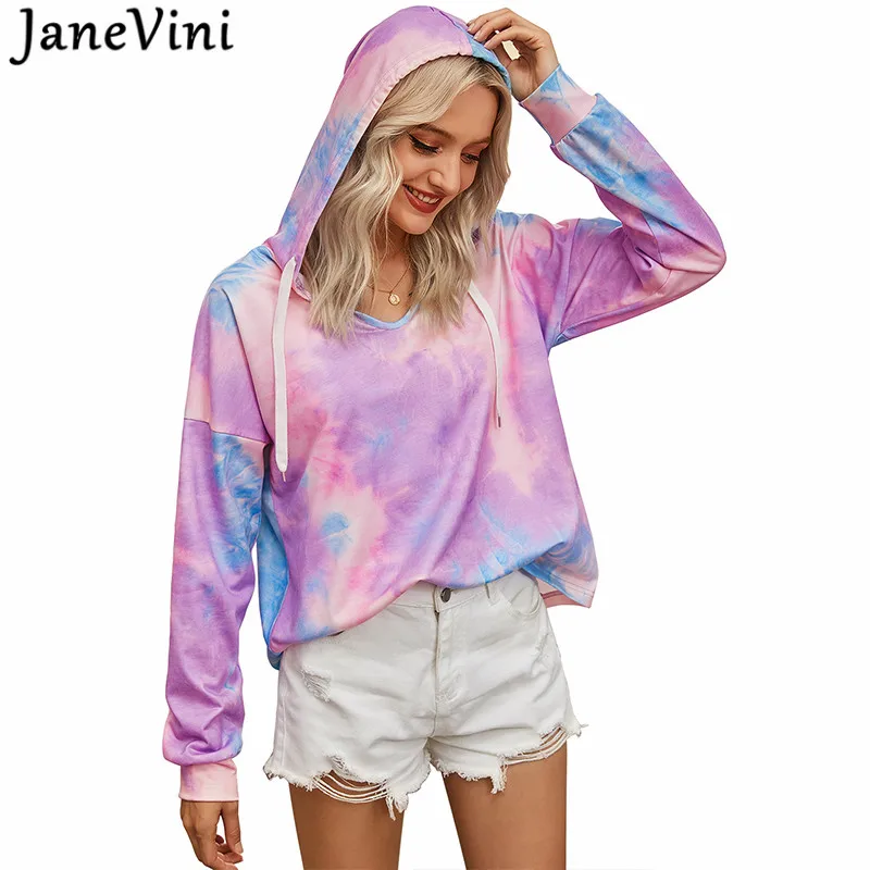 JaneVini Повседневная Толстовка худи женские цветастые свободные тай дай верхняя