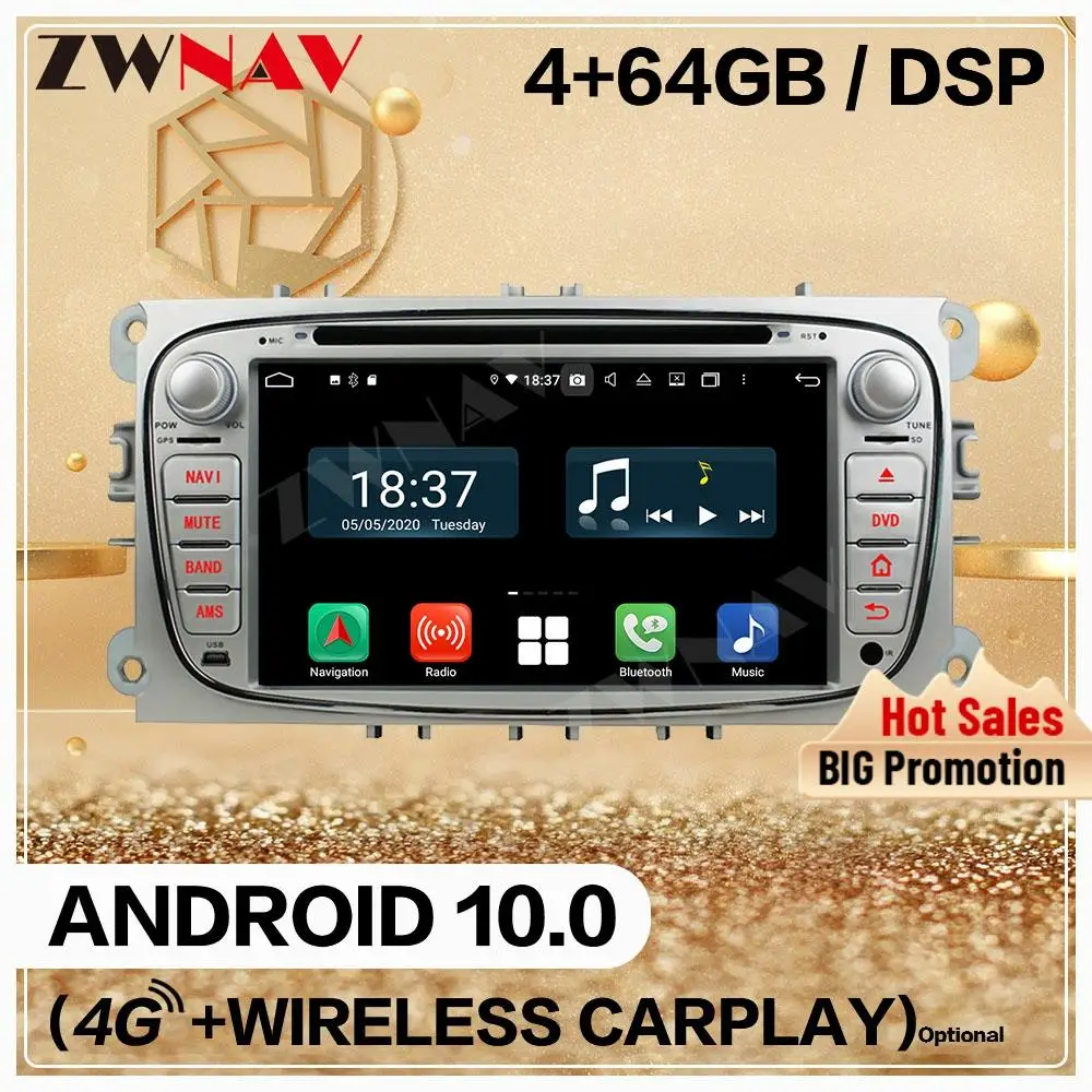 

4 + 128 ГБ Carplay 2 Din для FORD Focus S-MAX Mondeo C-MAX Galaxy Android 10,0 автомобильное мультимедийное аудио радио GPS Navi Head Unit Stereo