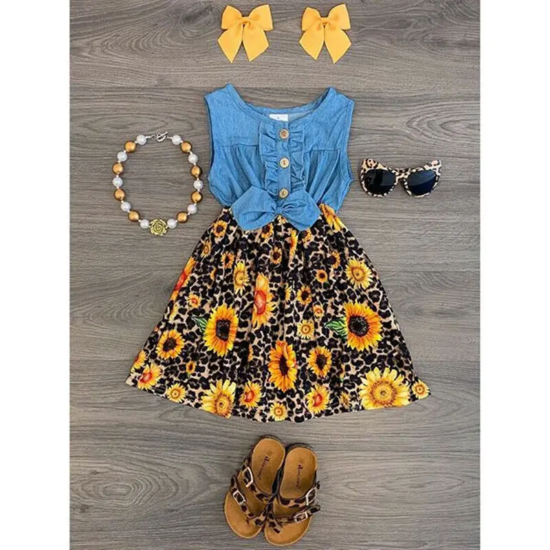 2020 летняя одежда для малышей платье в стиле пэчворк маленьких девочек джинсовое