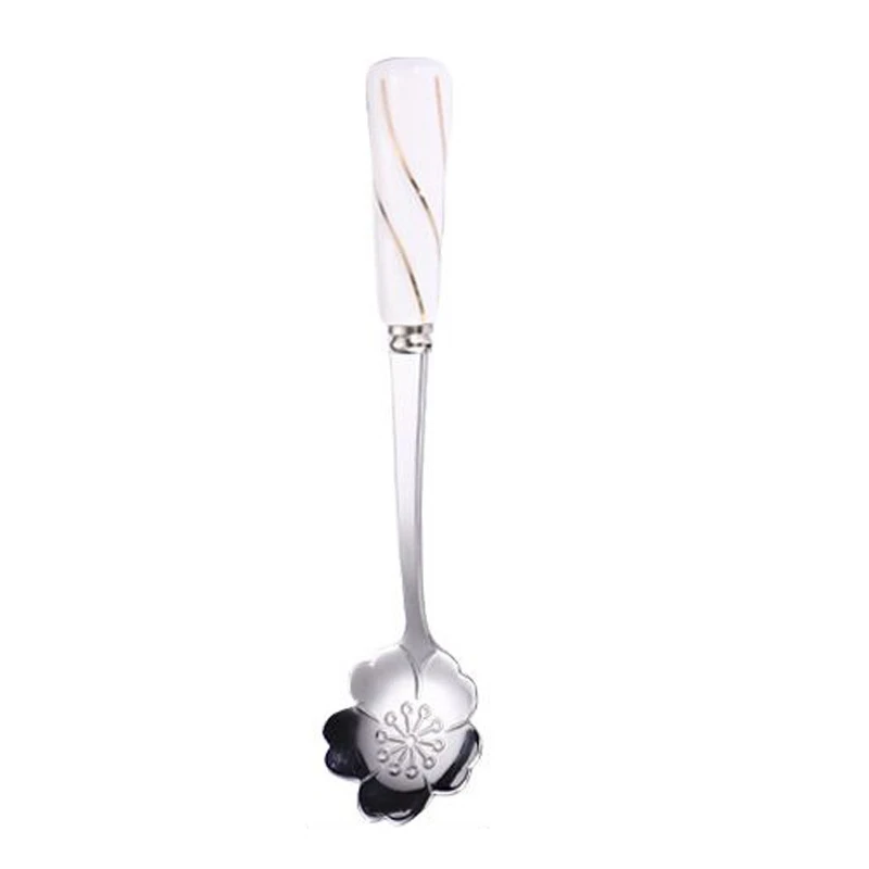 

Stainless Steel Ceramic Mini Sakura Rose flower Spoons for Coffee Tea Dessert Drink Mixing Milkshake Spoon Tableware Set