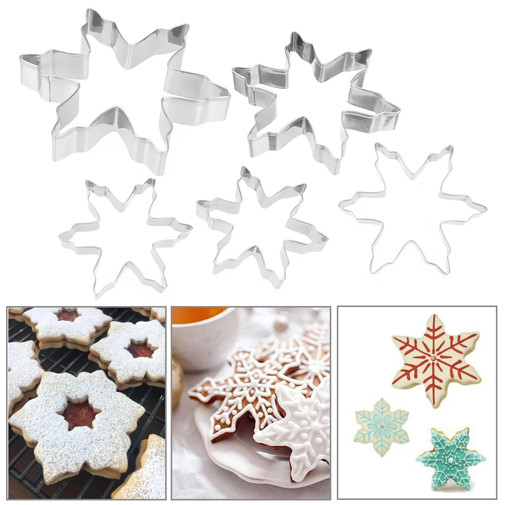 

5pcs/Set Snowflakes Shape Stainless Steel Cake Decorating Molds Biscuit Fondant Cookie Cutter Cookie Tools Bakeware