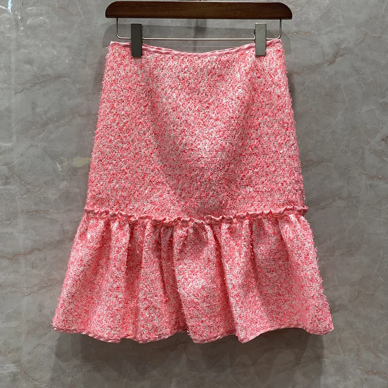 

Luxury Brand Ruffles Bud Mini Skirt Women 2020 Summer Fashion Patchwork Trumpets The Same Grid Pleated Wave Short Mermaid Skirts