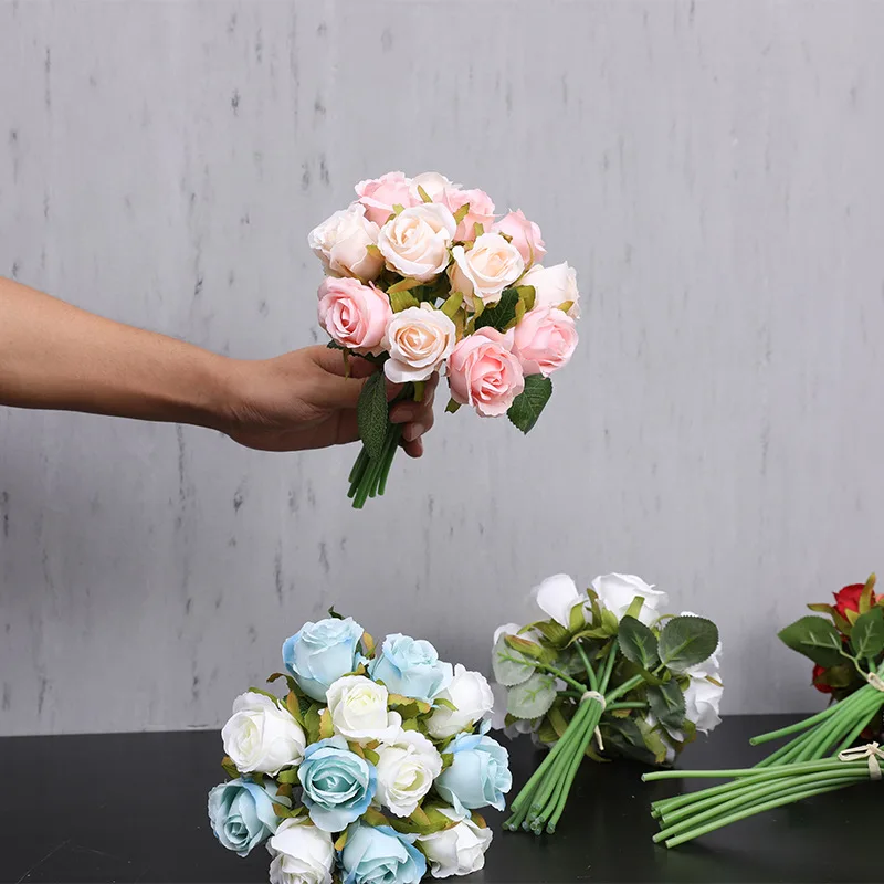 

Букет из шелковых роз с 12 цветами, букет из искусственных роз, свадебные цветочные композиции для невесты, украшения для домашвечерние