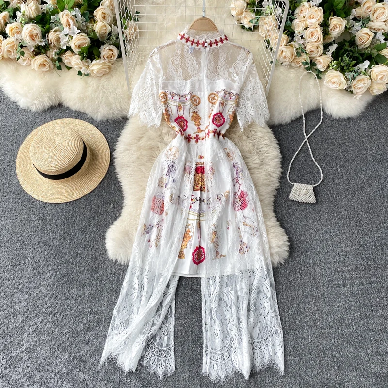 

2020 Spring Autumn Korea Fashion Women Elegant Puff Sleeve Crown Printed A-Line Empire Dress Vestido De Mujer J130