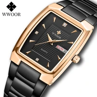 wwoor 2021 business men watches with stainless steel black waterproof quartz watch men fashion square auto week date wrist watch