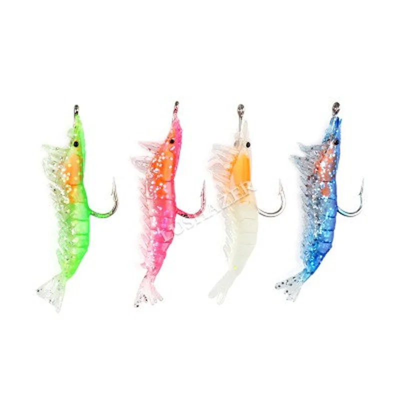 60 мм/3g Силиконовые светились приманка с крюком Светящиеся креветки мягкие