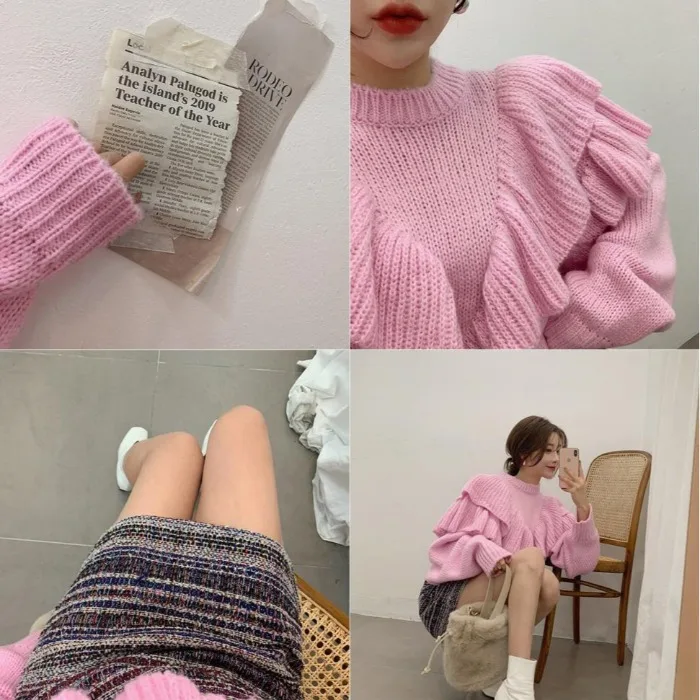 

PPSHD XIN ins sweet design feeling small fairy agaric falbala sweater