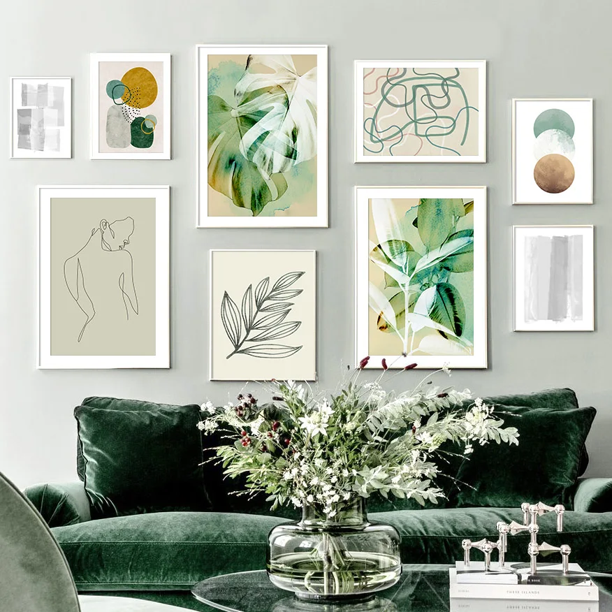 

Color Block Wall Art Canvas Painting Monstera Leaf Abstract Line Posters and Prints Nordic Wall Picture Girls Bedroom Home Decor