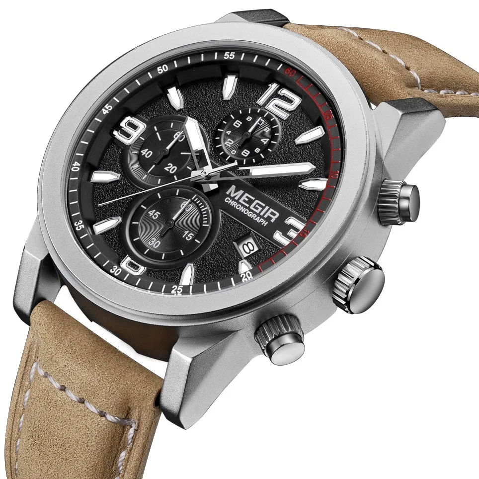 Часы наручные MEGIR Мужские кварцевые брендовые модные спортивные роскошные