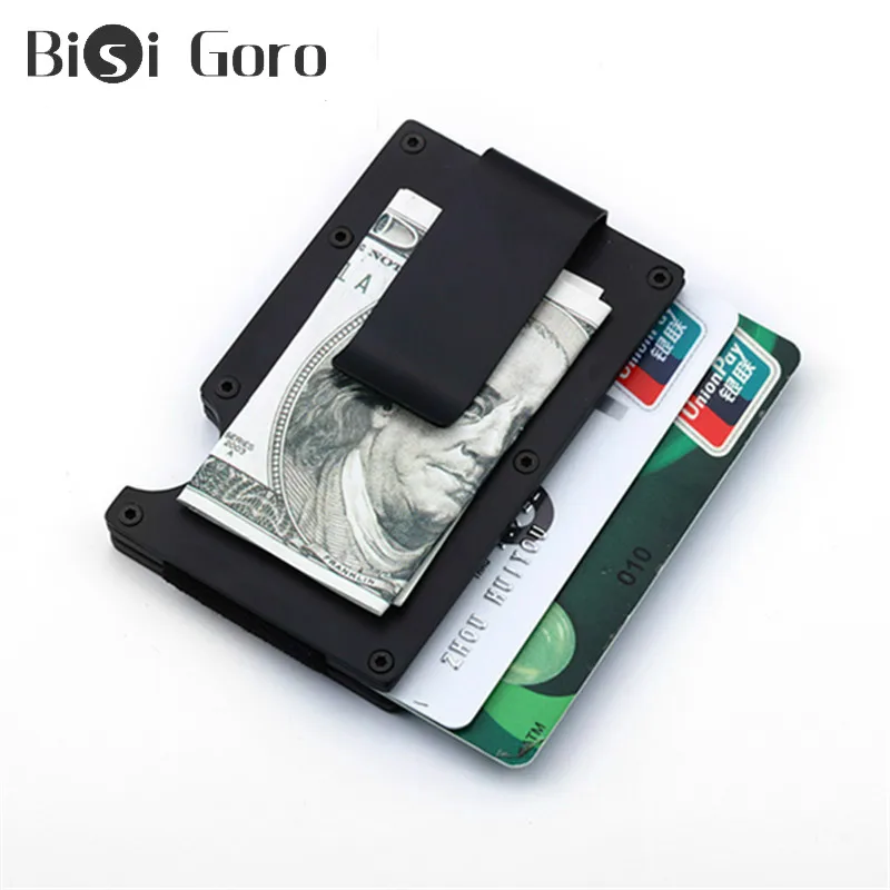 BISI GORO тонкий мужской кошелек сумка для денег мини Rfid алюминиевый кредитный