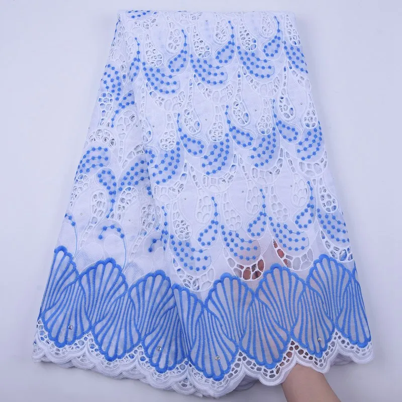 

Sky BLue 2020 High Quality African Swiss Voile Lace Fabric In Switzerland Embroidery Nigerian Dry Cotton Lace Fabric 5Yard S1851