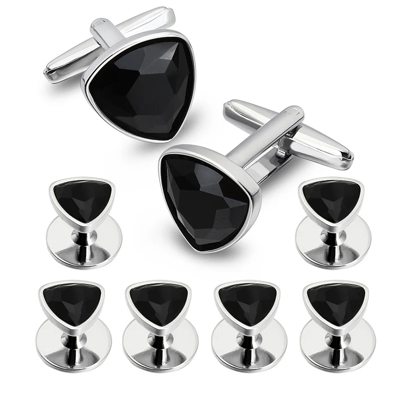 Black HAWSON Swarovski запонки с кристаллами и шпильками набор для мужчин-2 шт. запонки с 6 шт. шпильки в подарочной коробке - Окраска металла: Black