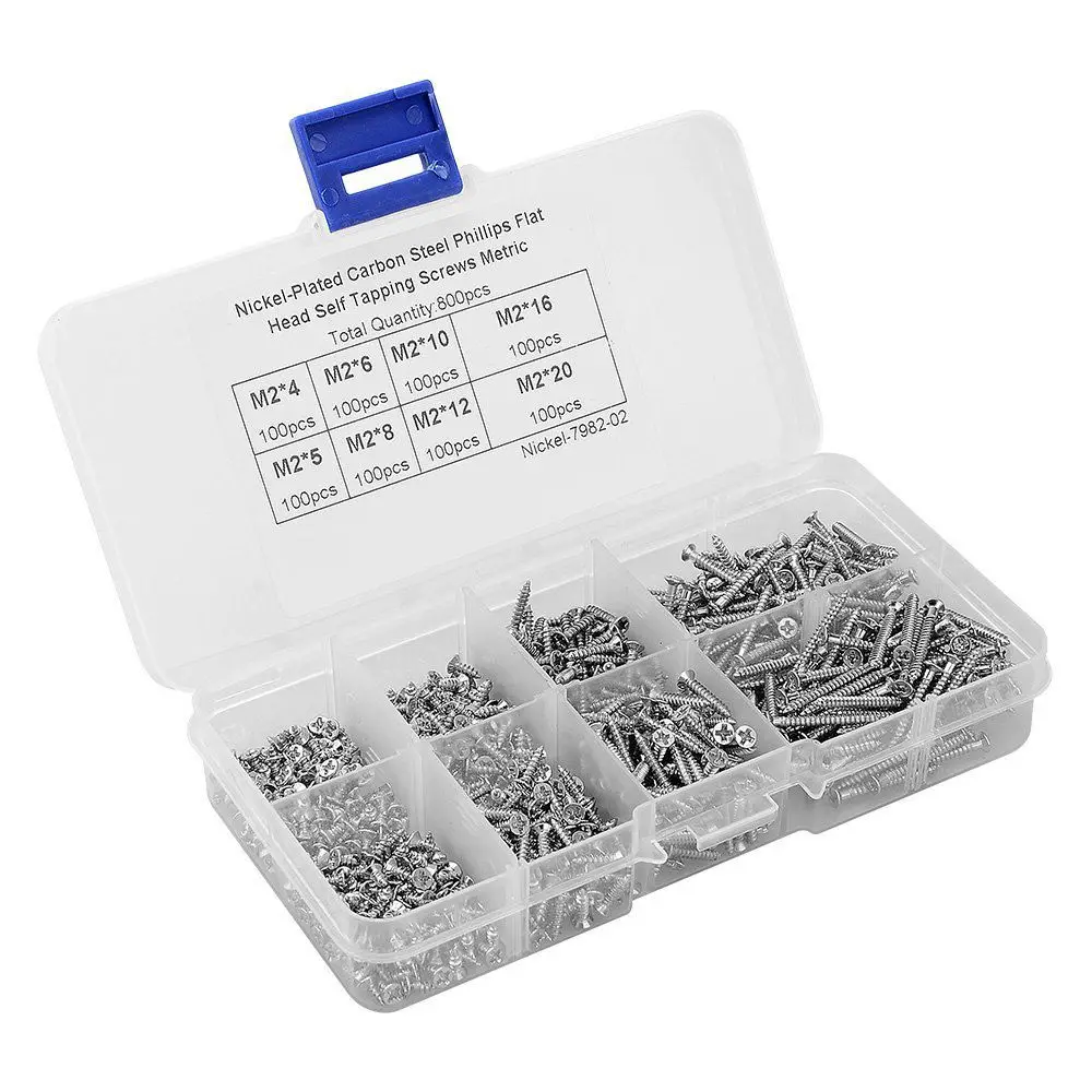 

HLZS-800Pcs Stainless Steel Self Tapping Screw Assortment Kit Lock Nut Wood Thread Nail Screw Sets M2