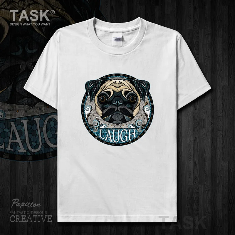 Pug animal illustration cute cartoon funny print men's t-shirt cotton Short sleeve clothes comfort slim Harajuku Streetwear 0002 | Мужская