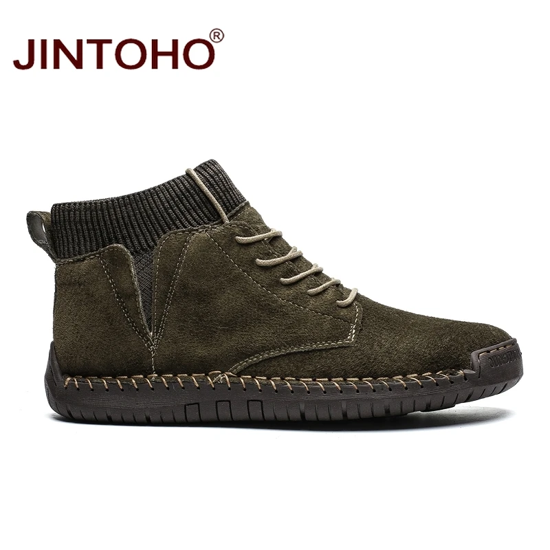 JINTOHO/мужские кожаные ботильоны большого размера; модная мужская обувь из натуральной кожи; Брендовые мужские ботинки; теплые зимние ботинки; зимние ботинки для работы