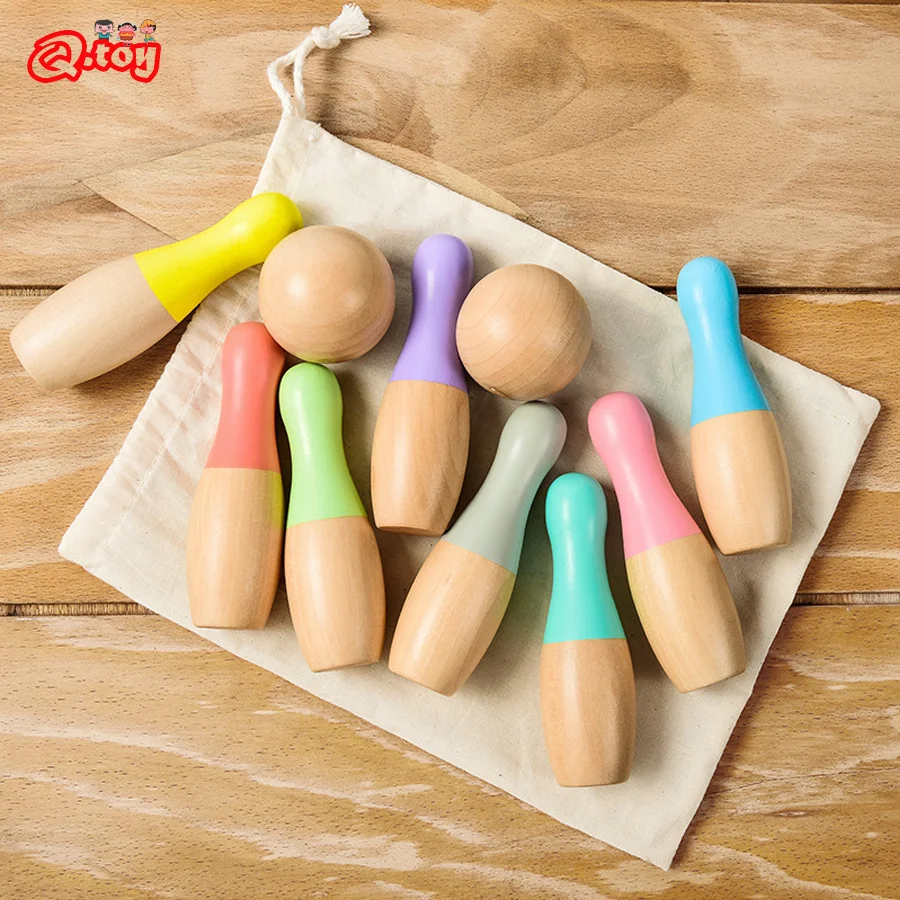

Wooden Toy Bowling Ball Set Kids Sport Game for Parent-child Interactive INS Style Rainbow Color Toy Kit for Boys and Girls Gift