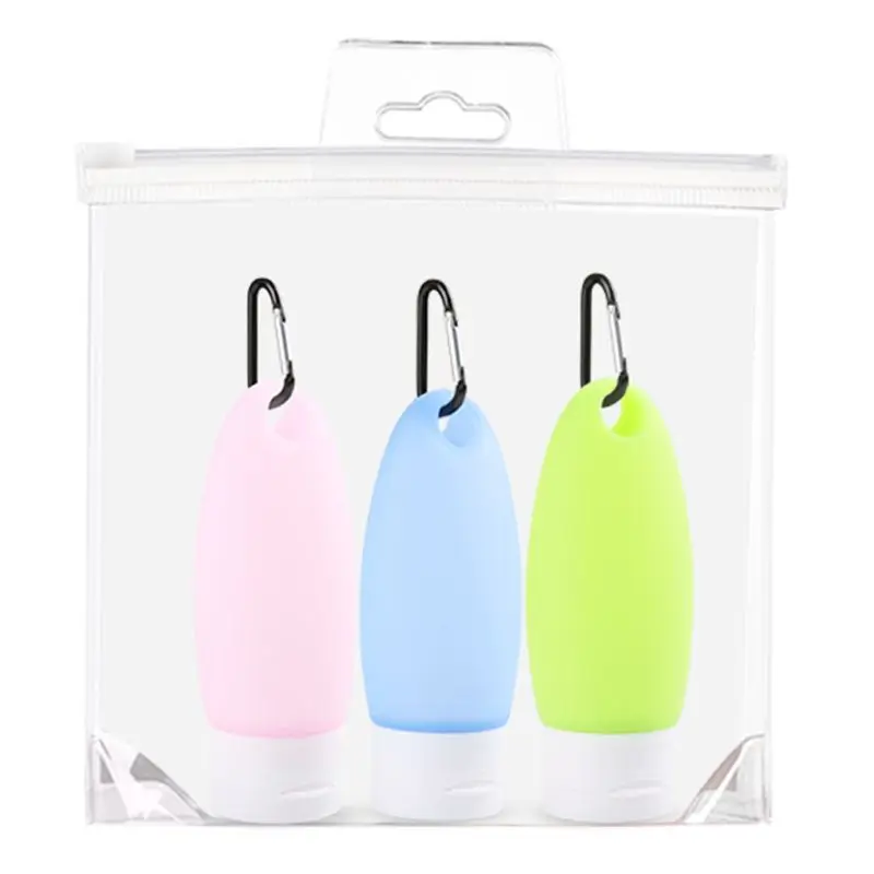 

3Pcs Silicone Containers Squeezable Reusable Empty Travel Bottles with Keychain