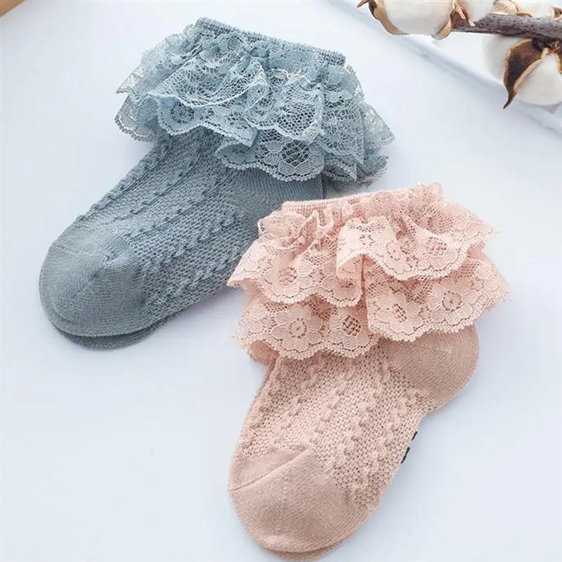 

3 Pairs Girl Lace Socks Comfortable Socks Baby Socks 2-layer Lace Short Socks