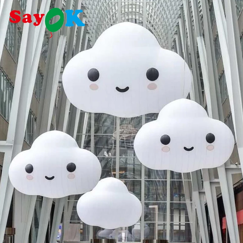 

4m Long PVC Cloud Helium Balloon Inflatable Hanging Cloud Decoration with White Lights for Event