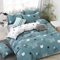 fashion home textile cyan cute cat kitty duvet cover pillow case bed sheet boy kid teen girl bedding linens set king queen size