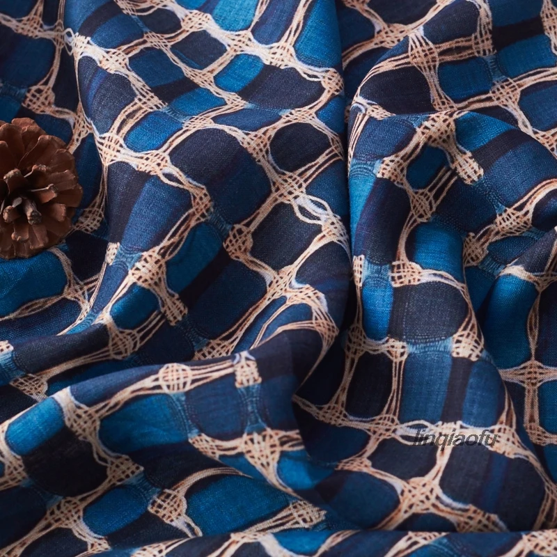 Льняная ткань весна лето 2019 тонкая черно синяя клетчатая одежда в стиле ретро