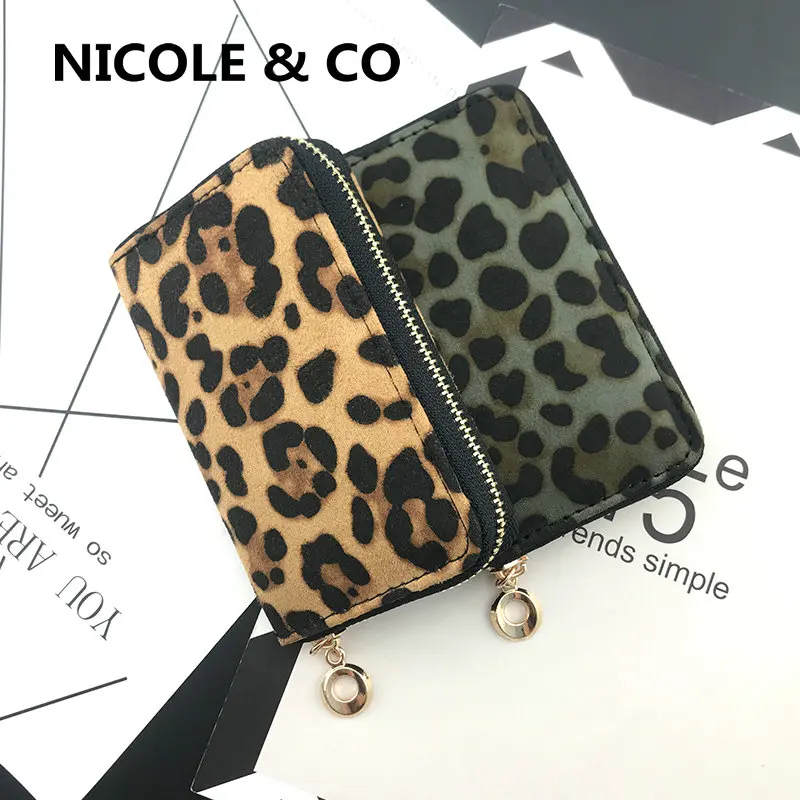 

NICOLE & CO Fashion girl new short Leopard grain zipper Purse Women Wallets Cards Holders Slim Coin Pocket Purse Money Bag