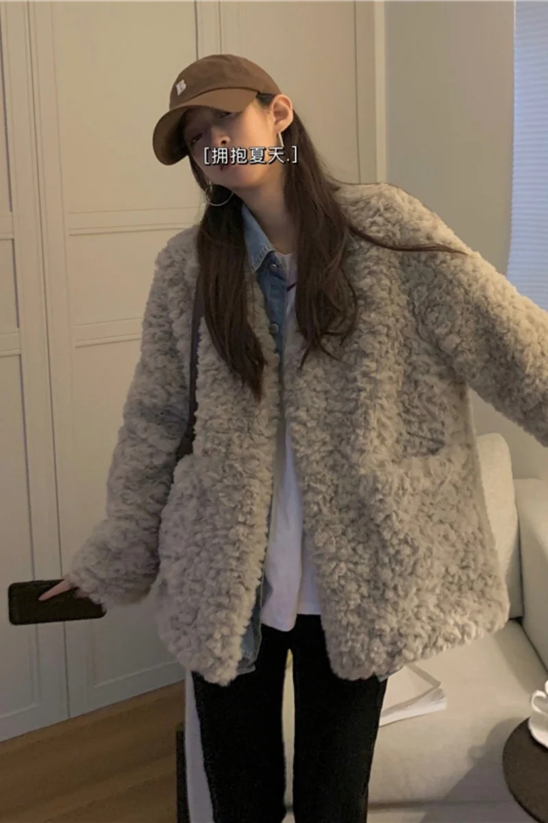 Зимняя утолщенная теплая свободная хлопковая одежда шуба из искусственного меха