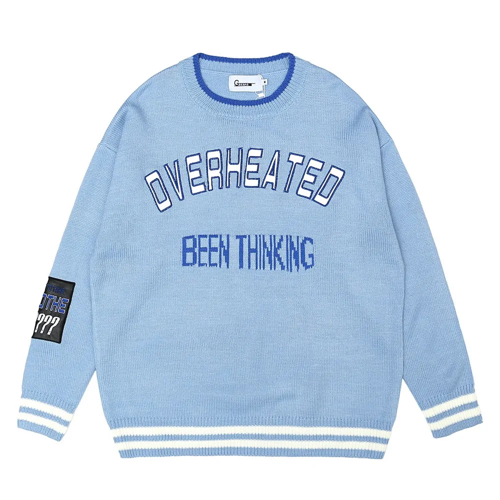 Модные Розовые винтажные дизайнерские женские свитера оверсайз синего цвета