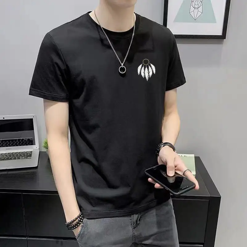 

2021 new T-shirt summer men's pure cotton trend wild short-sleeved youth printing tide brand top
