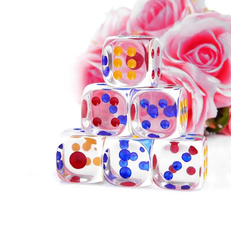 

35mm Colorful Transparent Dice 6 Sides Board Game Cambling Club Party Dice A0KA