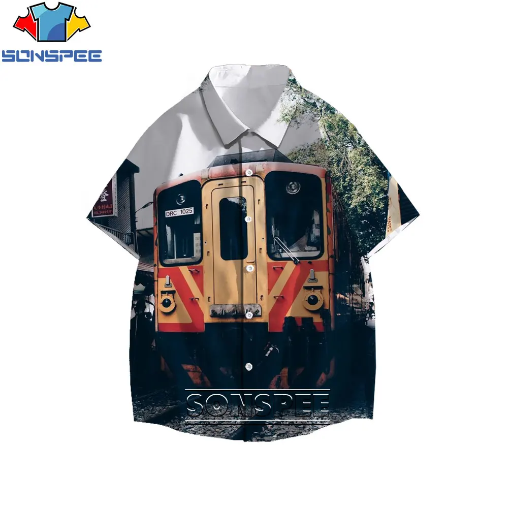 

SONSPEE Train Shirts Men Woman Transportation Snow Travel Fashion Retro Harajuku All-Match Minority Casual Shirts Large Size Top