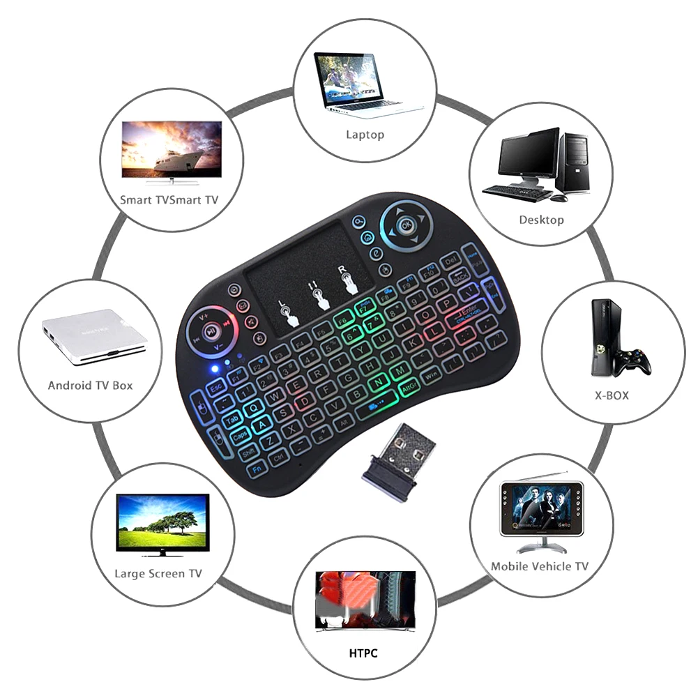 Мини беспроводная клавиатура сенсорная цветная мышь с подсветкой пульт
