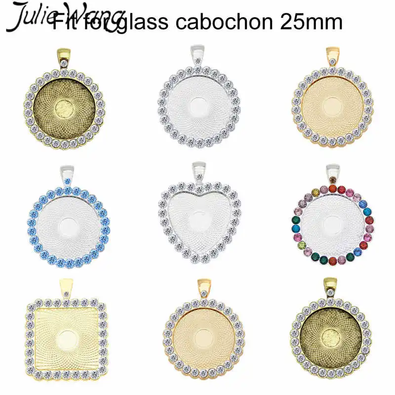 Julie Wang 1PCS Rhinestone Cabochon Setting Alloy Tray Bezel Blank Charms With Glass Necklace Bracelet Jewelry Making Accessory | Украшения
